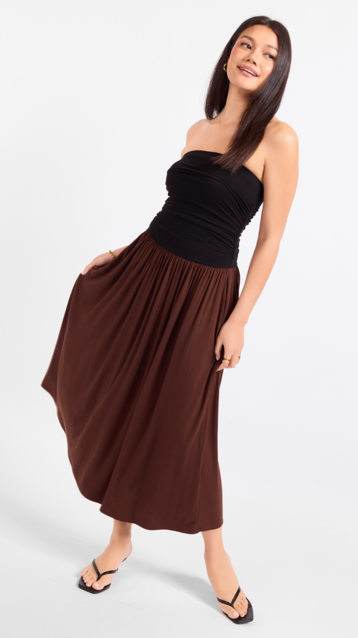 Hot Coffee Strapless Midi Dress