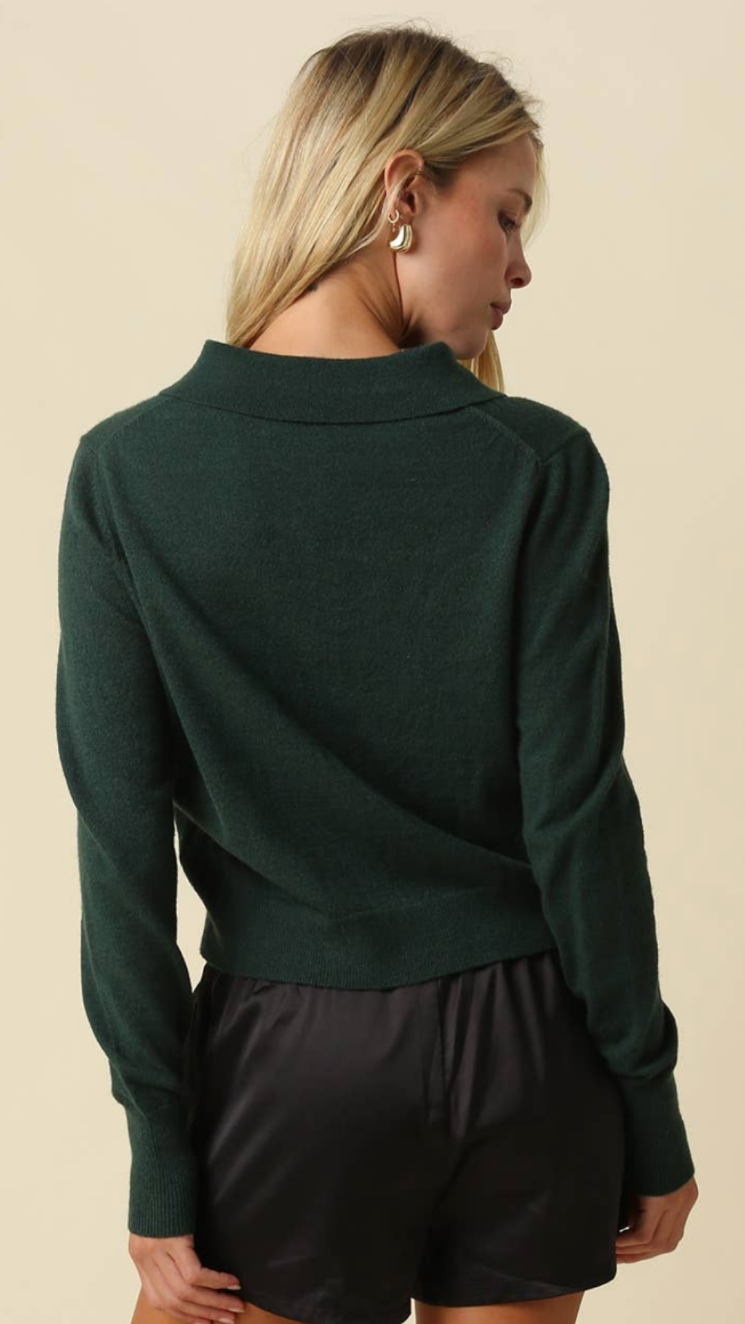Forest Green Collared Knit Cardigan Sweater