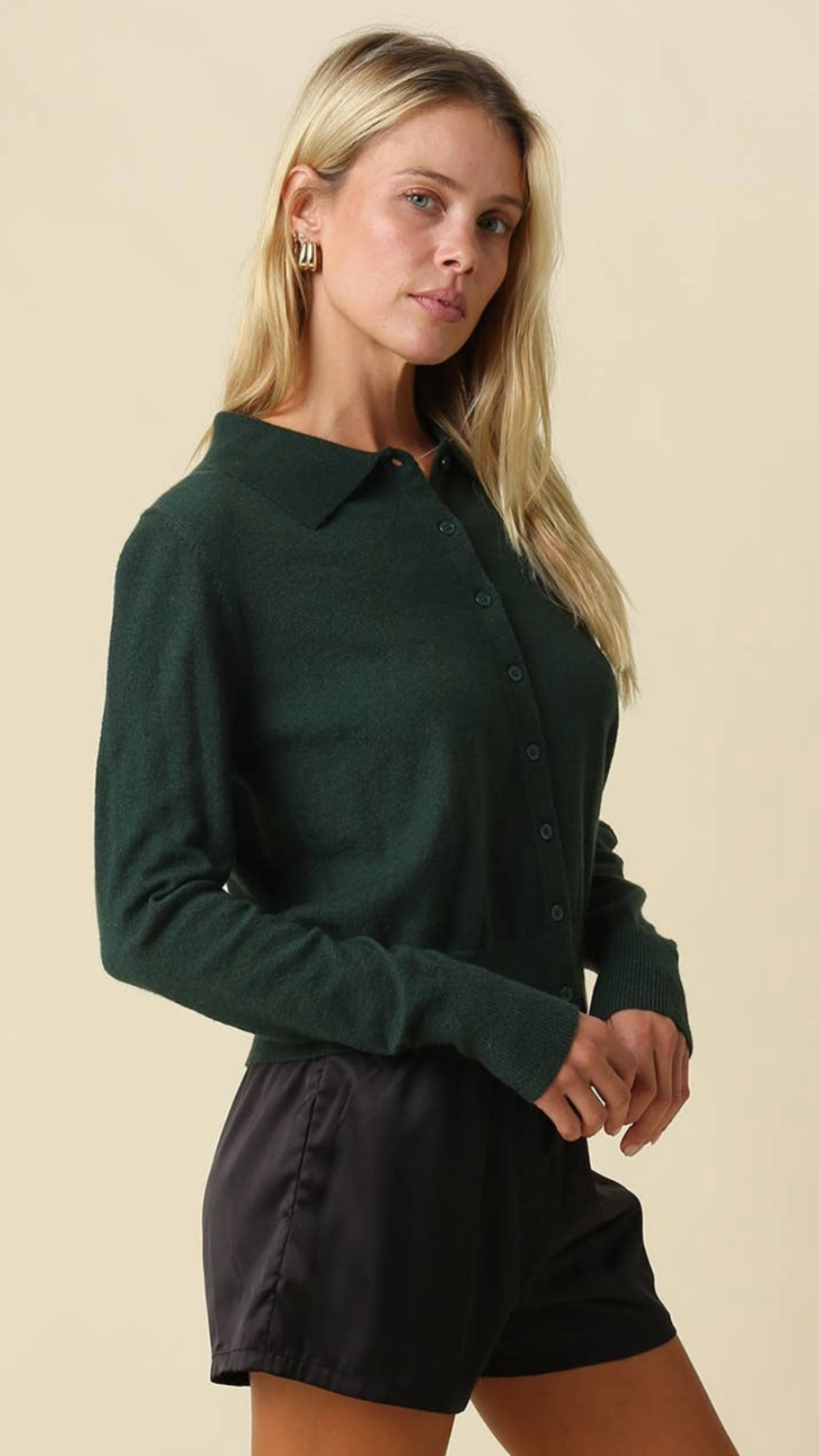 Forest Green Collared Knit Cardigan Sweater
