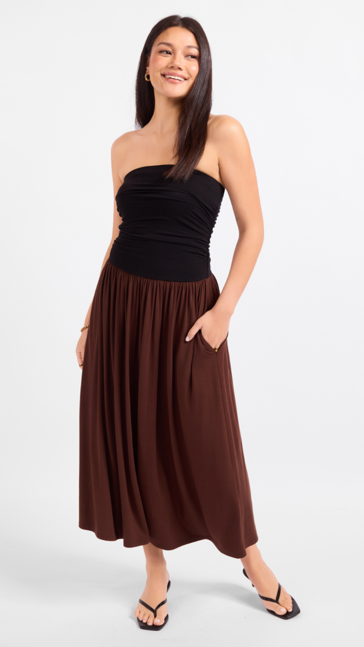 Hot Coffee Strapless Midi Dress