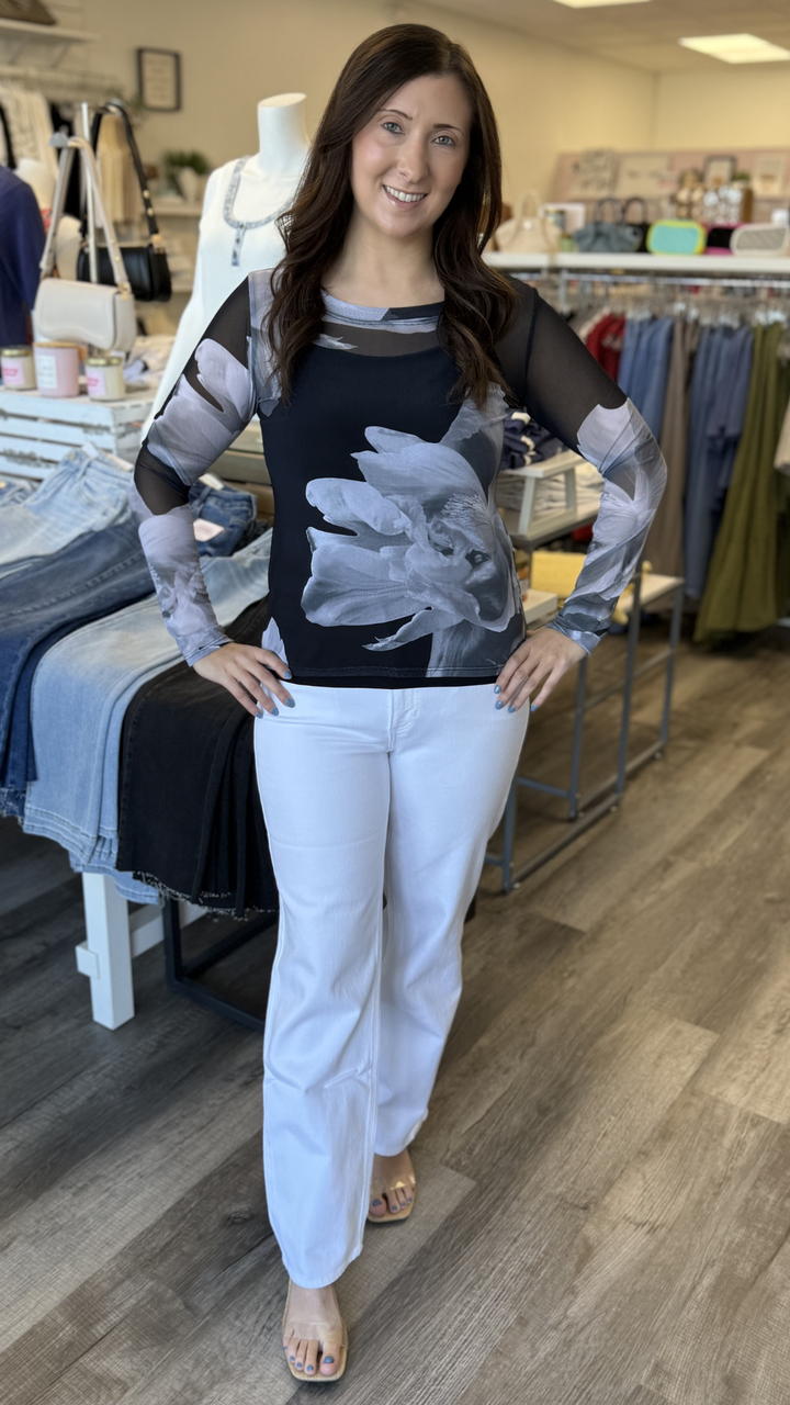 Floral Mesh Long Sleeve Top