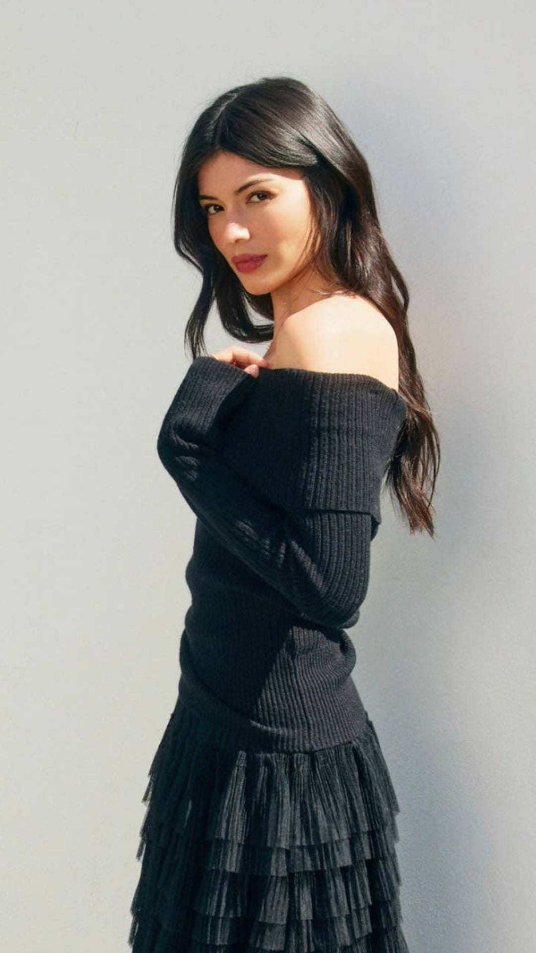 Black Foldover Off The Shoulder Sweater