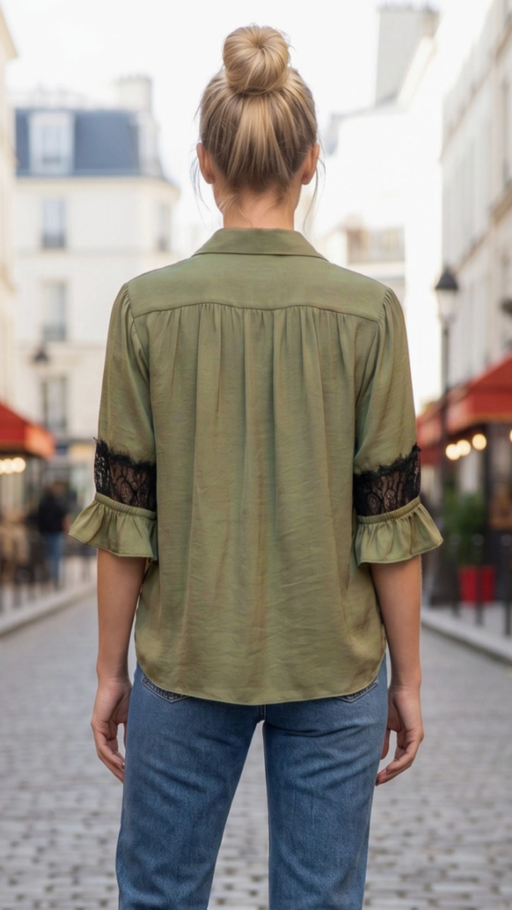 Light Olive Lace Insert Blouse