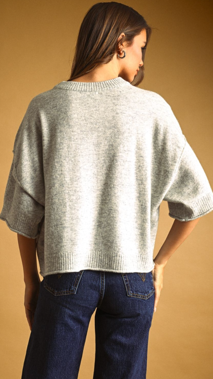 Heather Grey Short Sleeve Sweater
