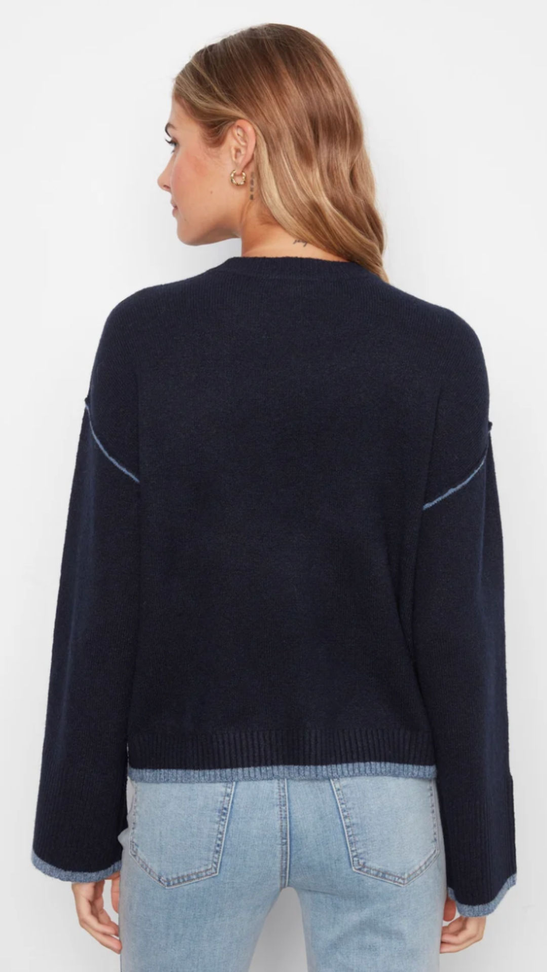 Navy Contrast Trim Crew Neck Sweater
