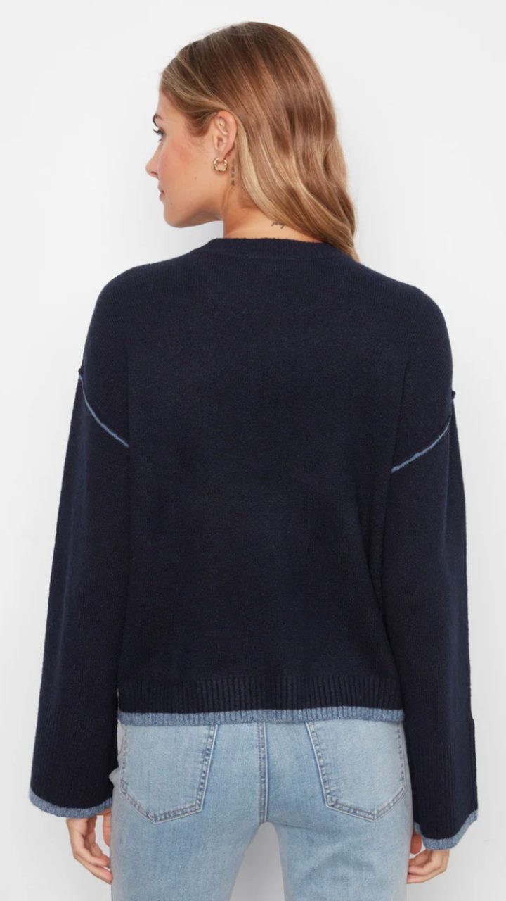 Navy Contrast Trim Crew Neck Sweater
