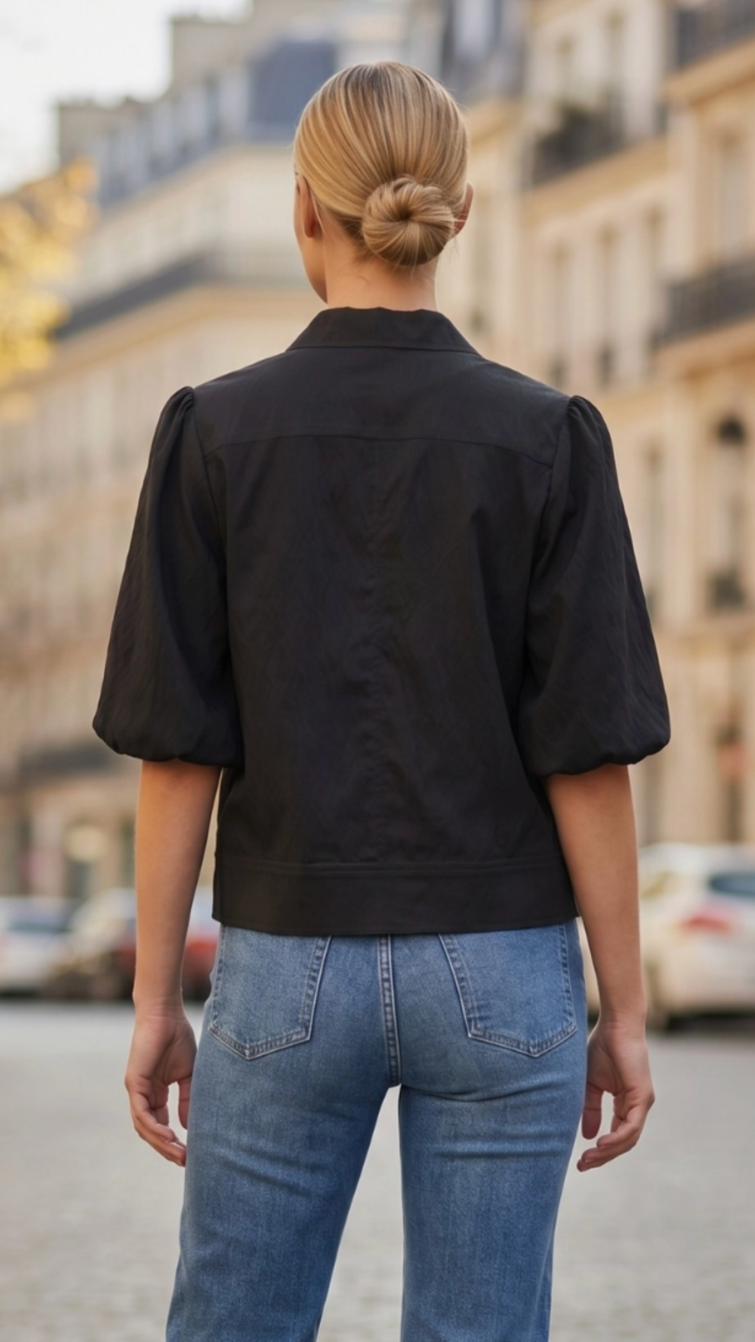 Black Bubble Sleeve Zip Jacket