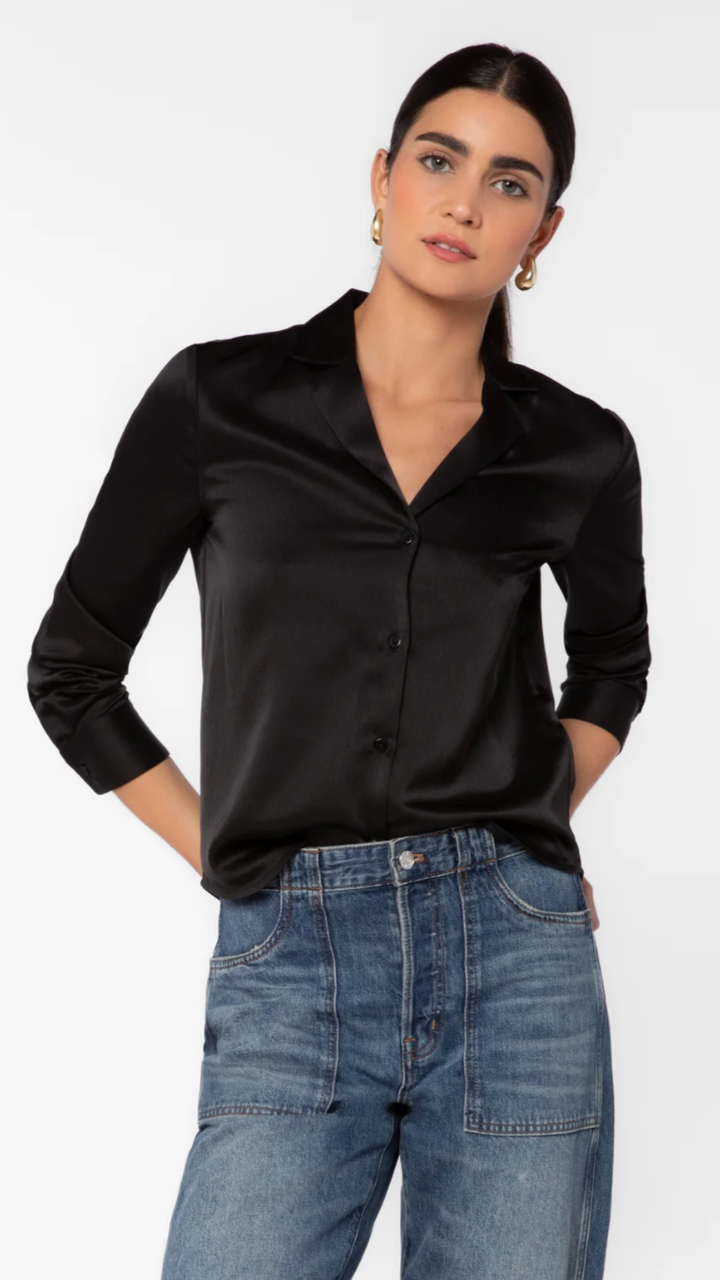 Black Satin Long Sleeve Blouse