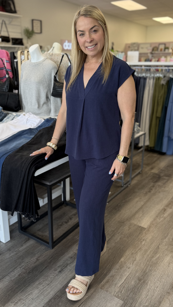 Navy Elastic Waist Pants