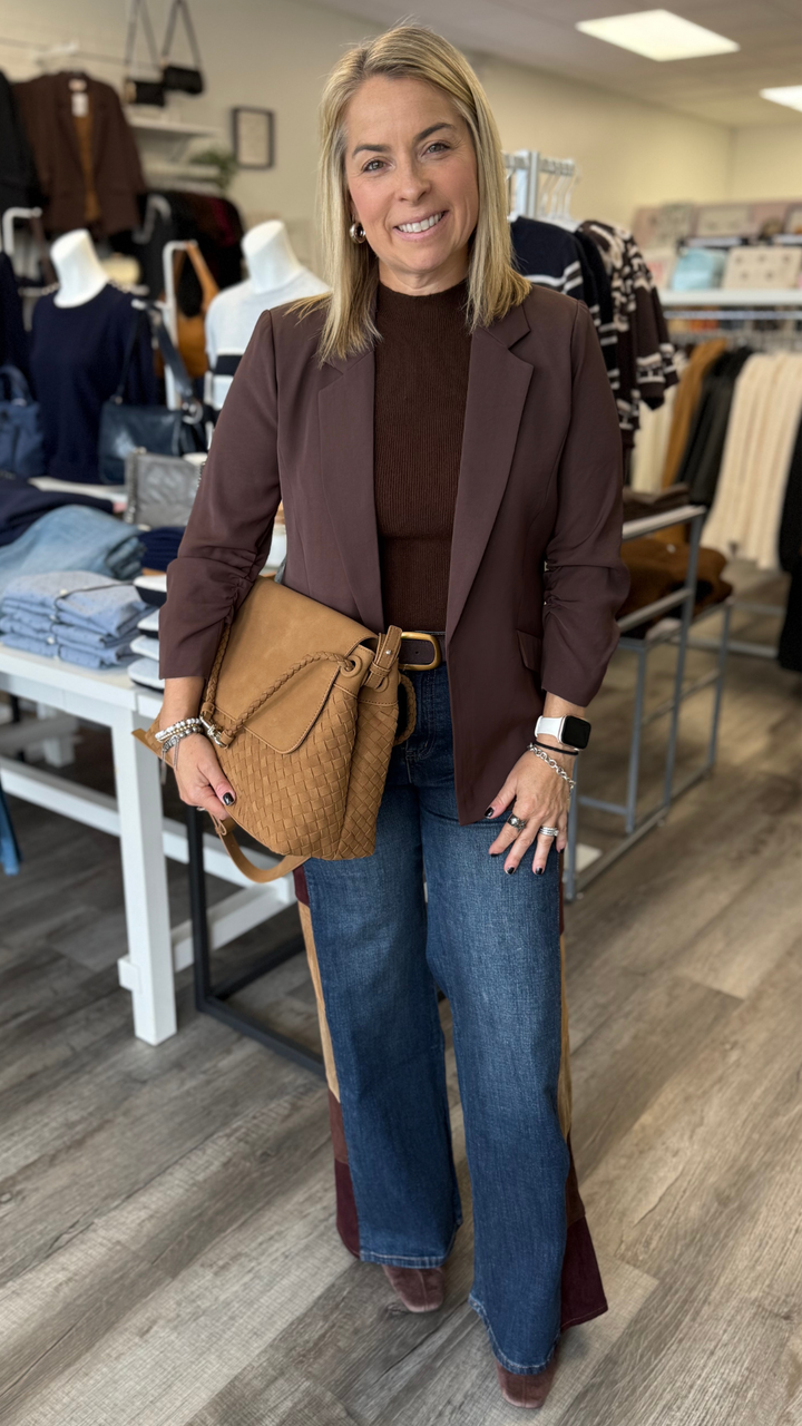 Chocolate Brown Short Sleeve Soft Knit Sweater Top