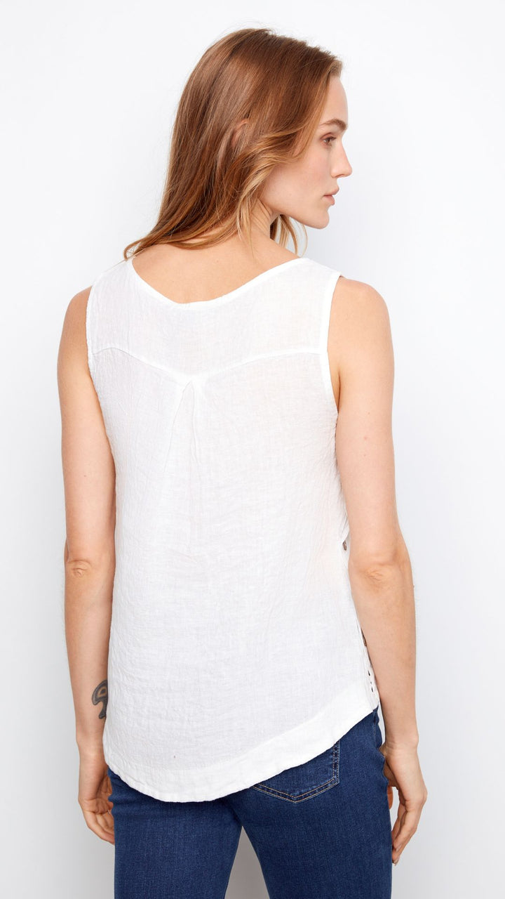 Crisp Linen Sleeveless Blouse With Side Buttons