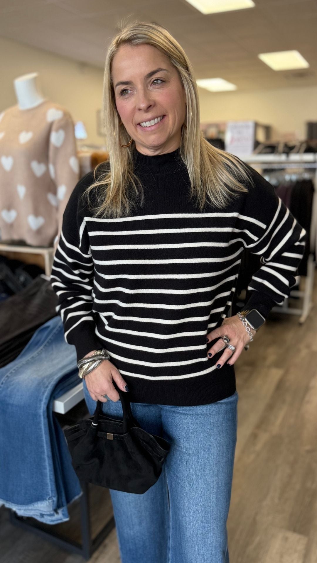 Black And Cream Stripe Knit Sweater