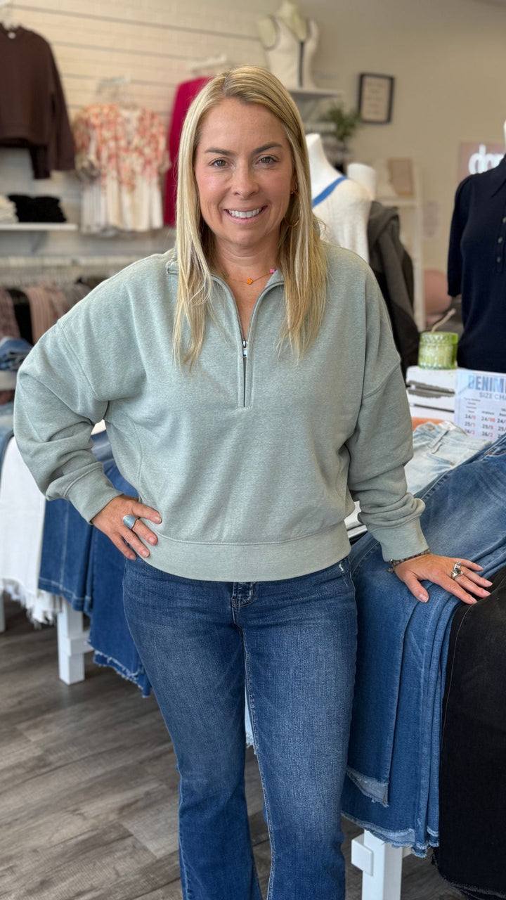 Sage Green Love This Way Half Zip Sweatshirt