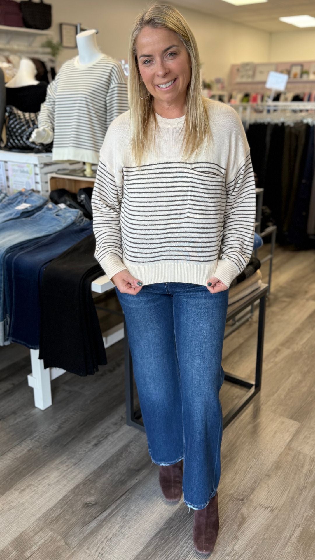 Cream And Mocha Stripe Sweater Top