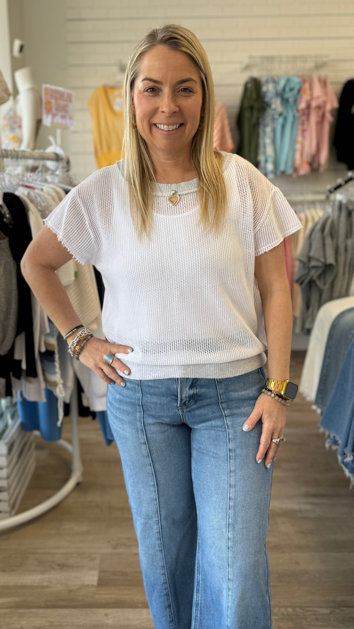 White Textured Mesh Tee