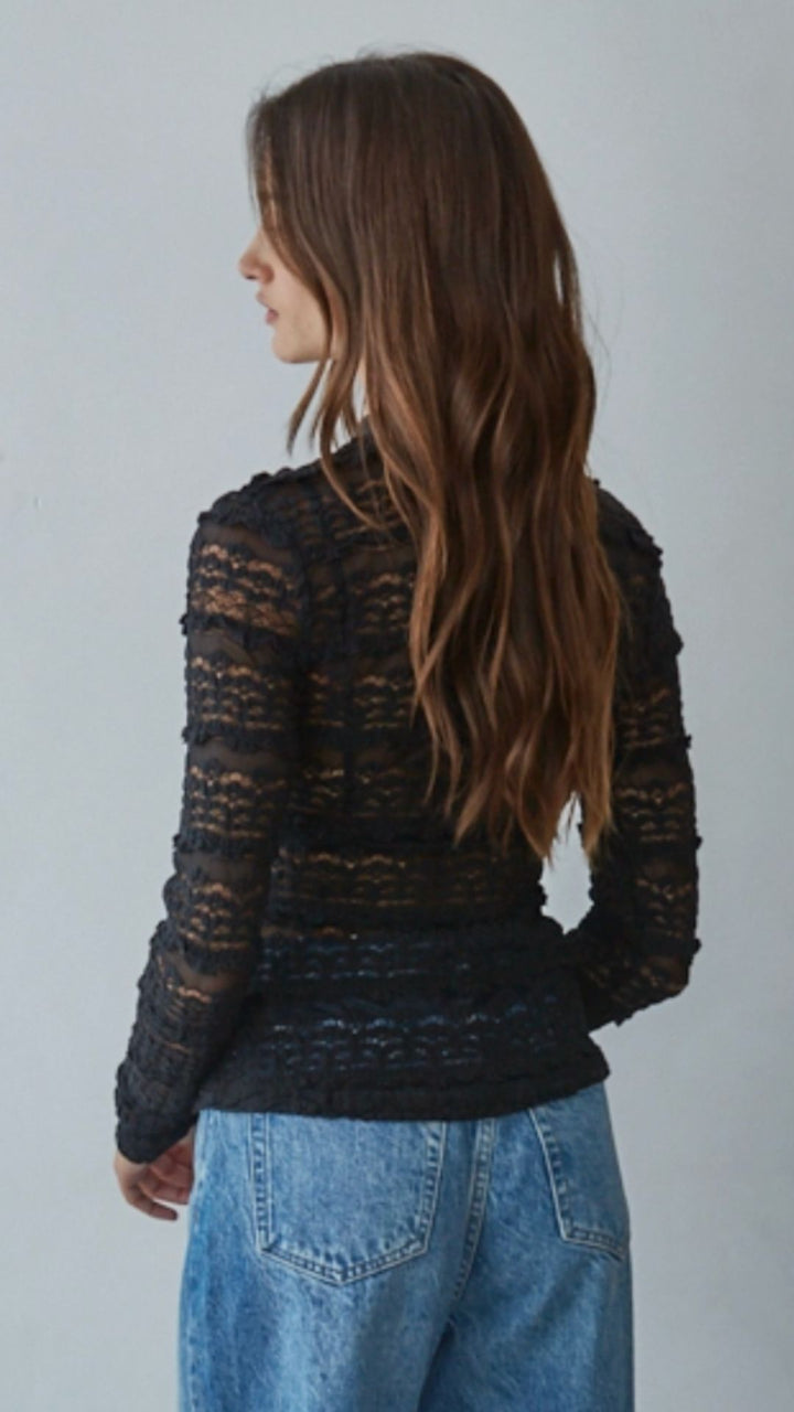 Black Woven Lace See Through Mock Top