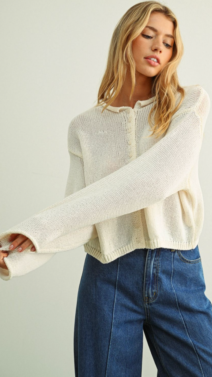 Off White Light Weight Button Front Cardigan