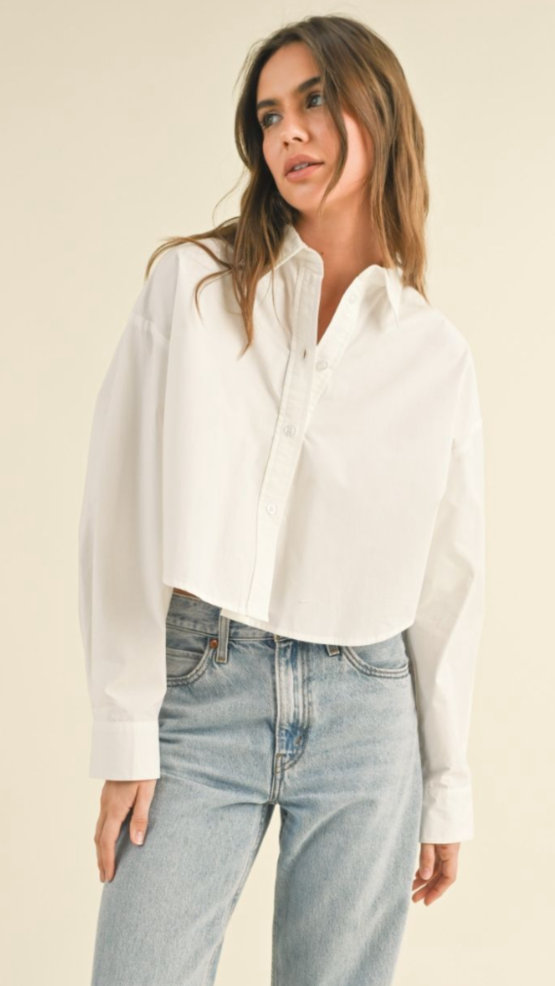 White Poplin Buttondown Top