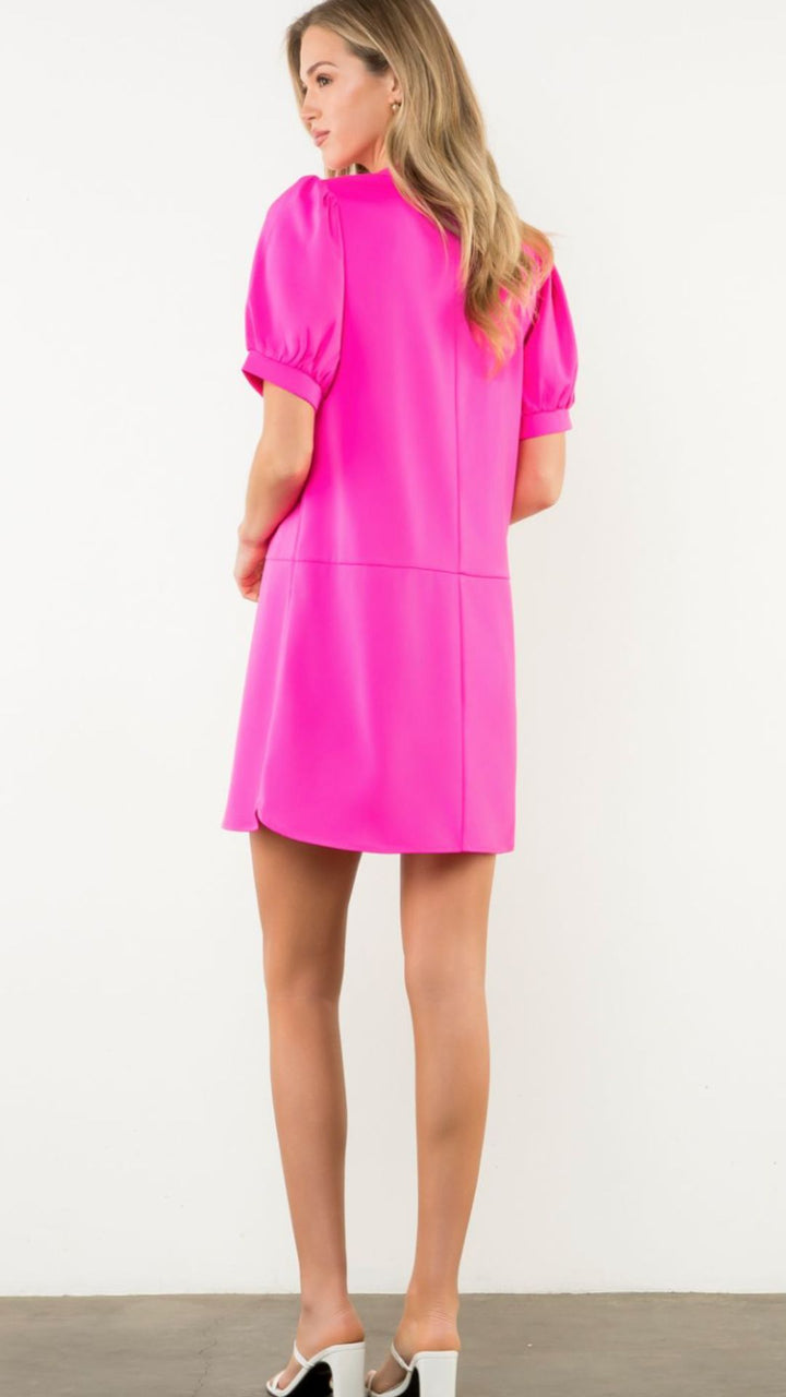 Pink Short Sleeve V Neck Dress