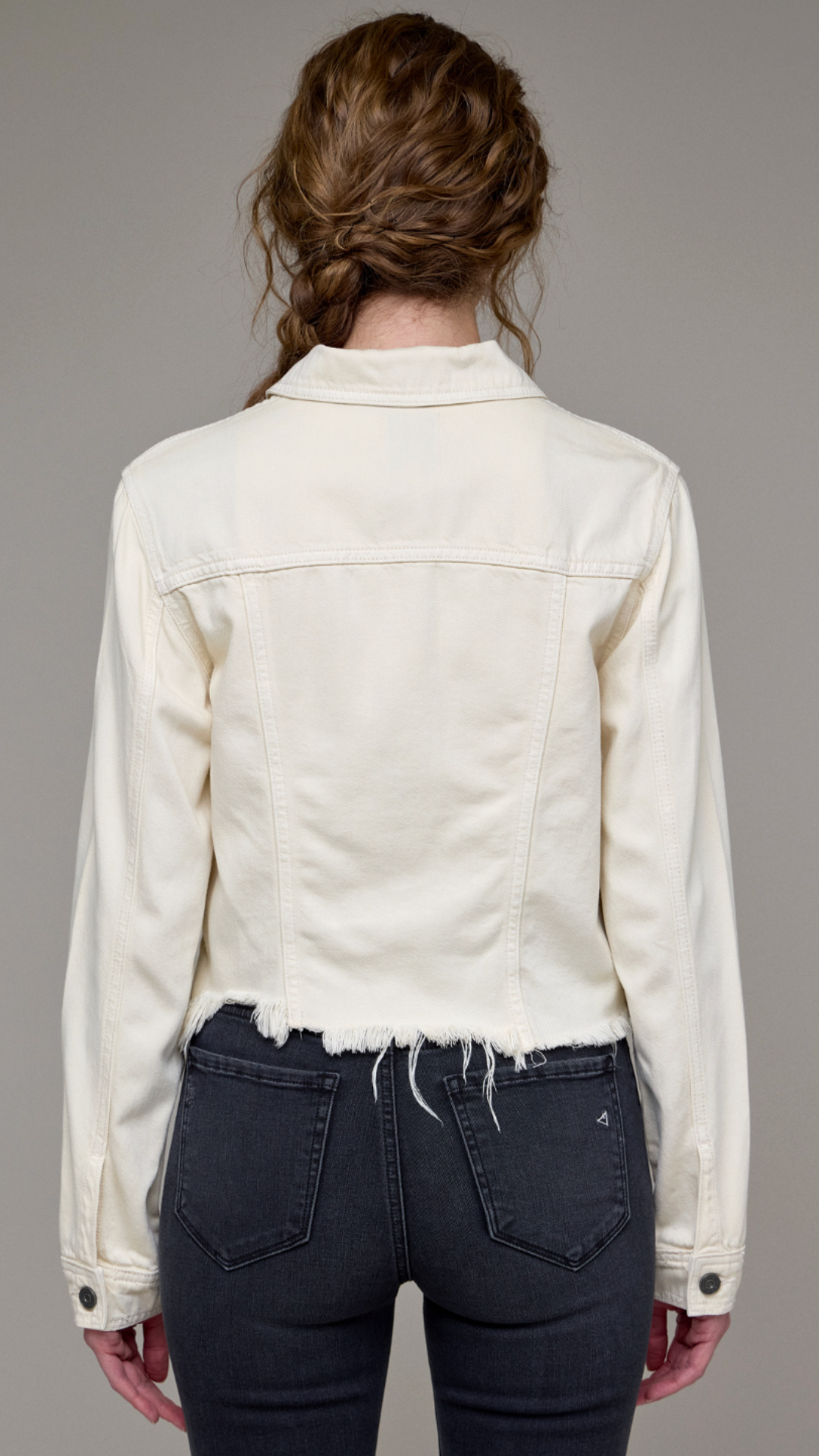 Cream Cropped Frayed Fitted Jacket