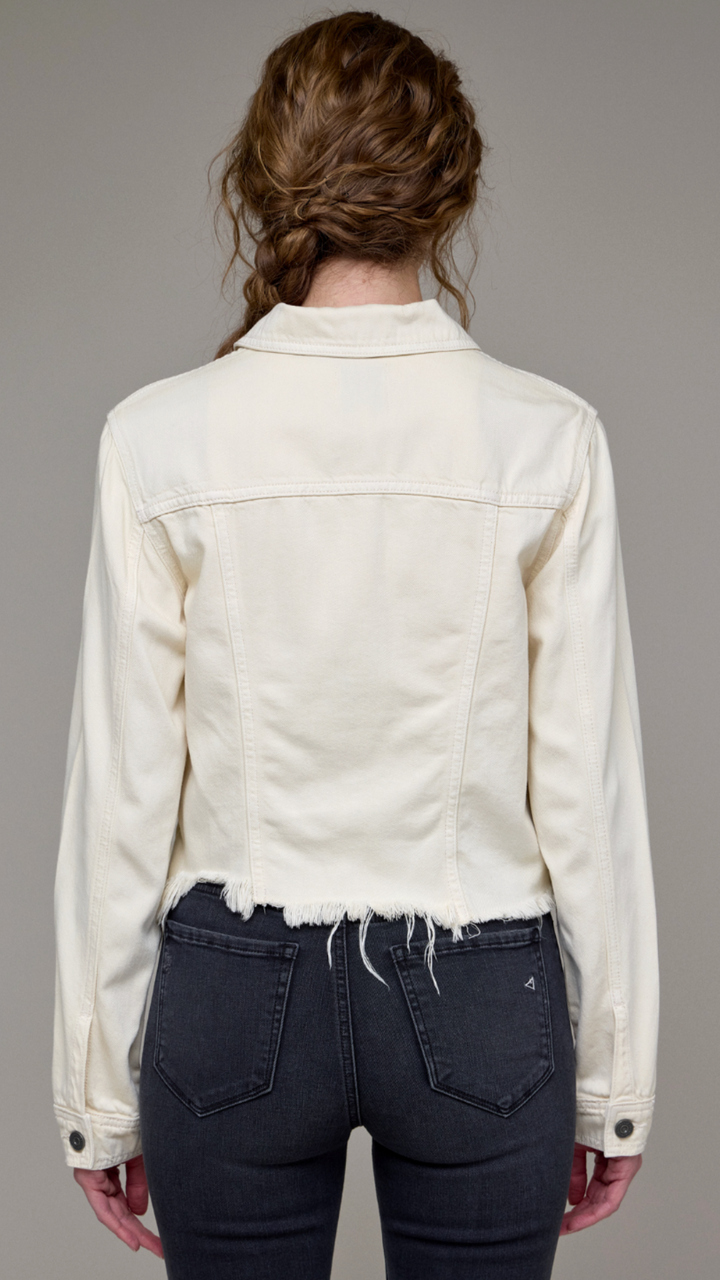 Cream Cropped Frayed Fitted Jacket