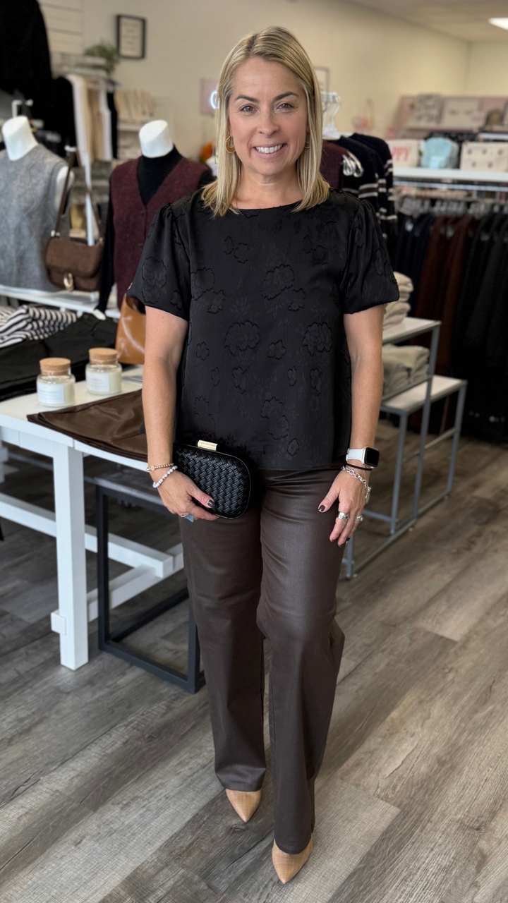 High Rise Coated Brown Classic Straight Full Length Jeans