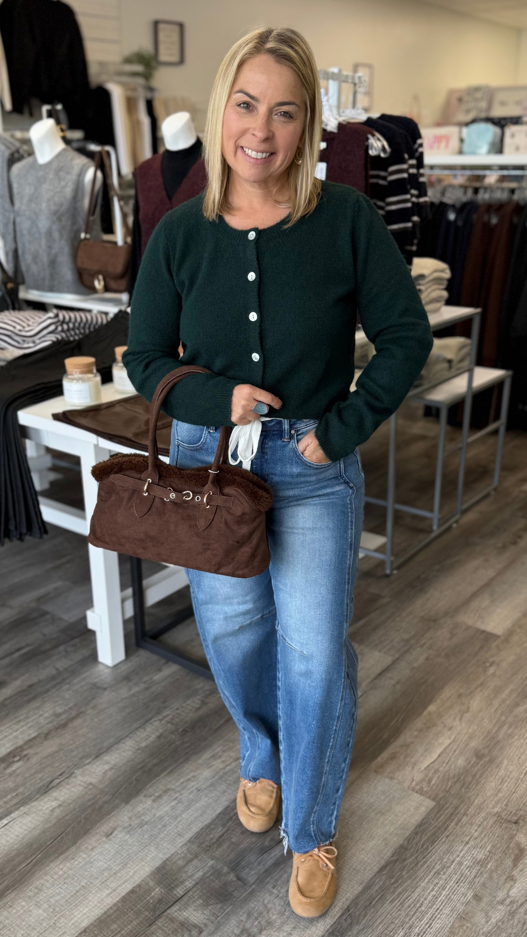Forest Green Buttoned Cardigan Sweater