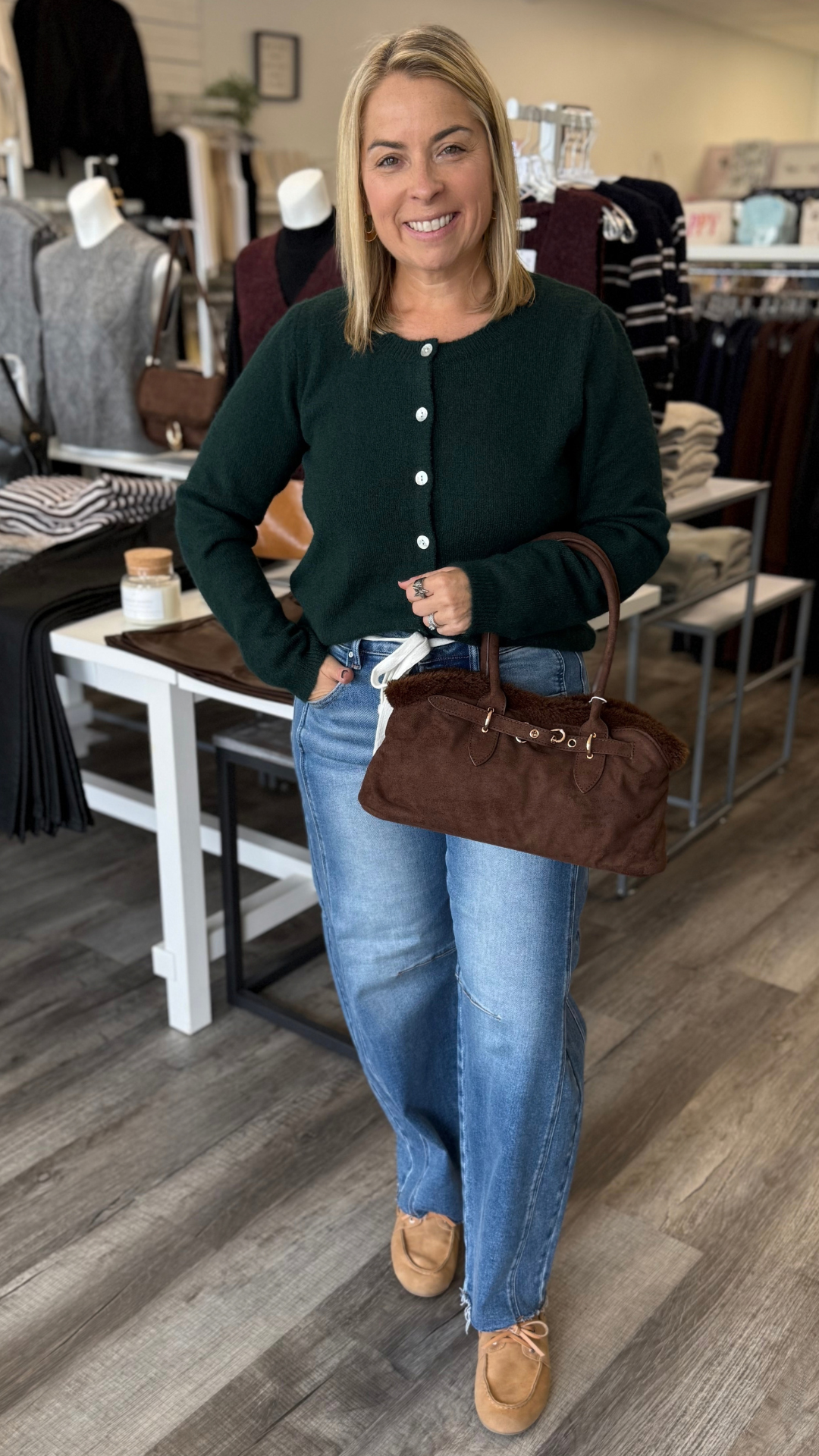 Forest Green Buttoned Cardigan Sweater