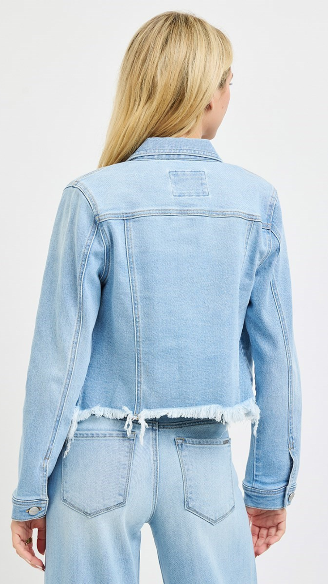 Light Wash Irregular Frayed Hem Denim Jacket