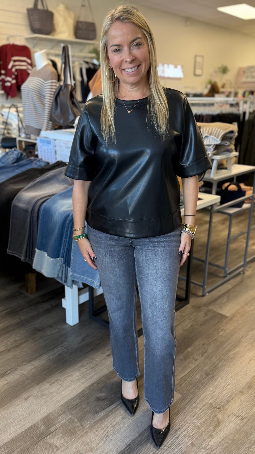 Black Faux Leather Top