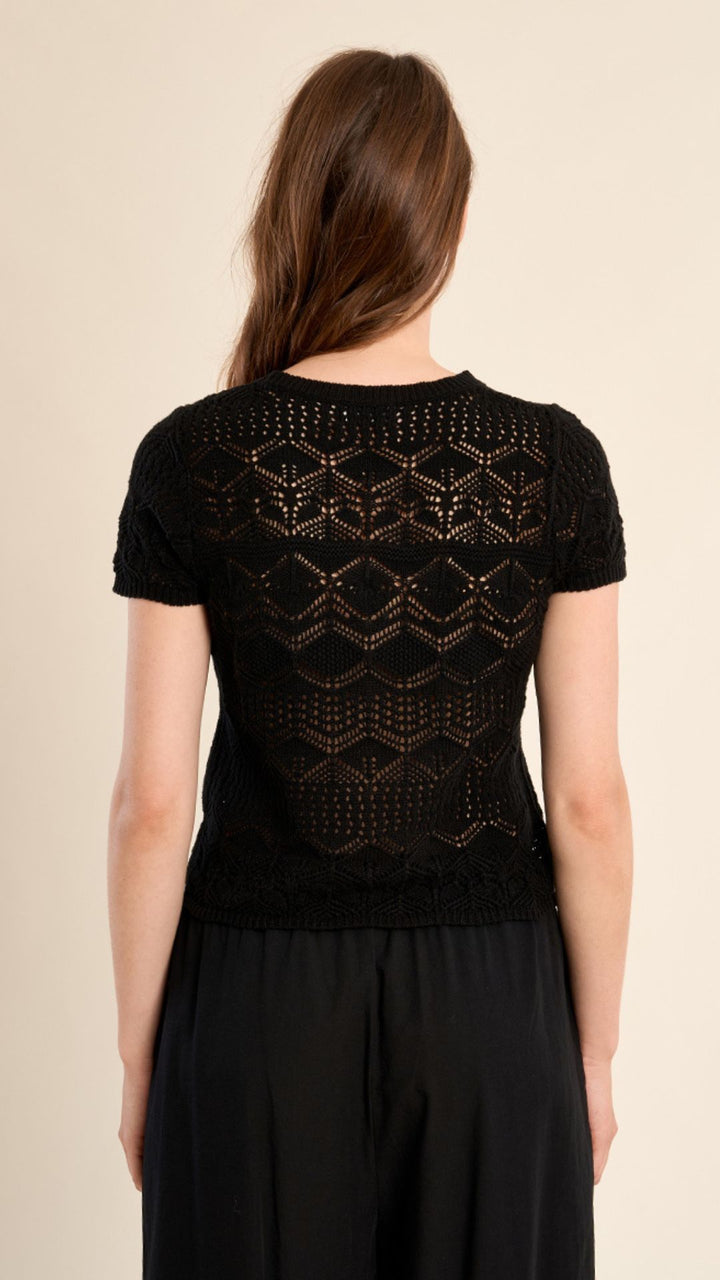 Black Lace Short Sleeve Sweater Top