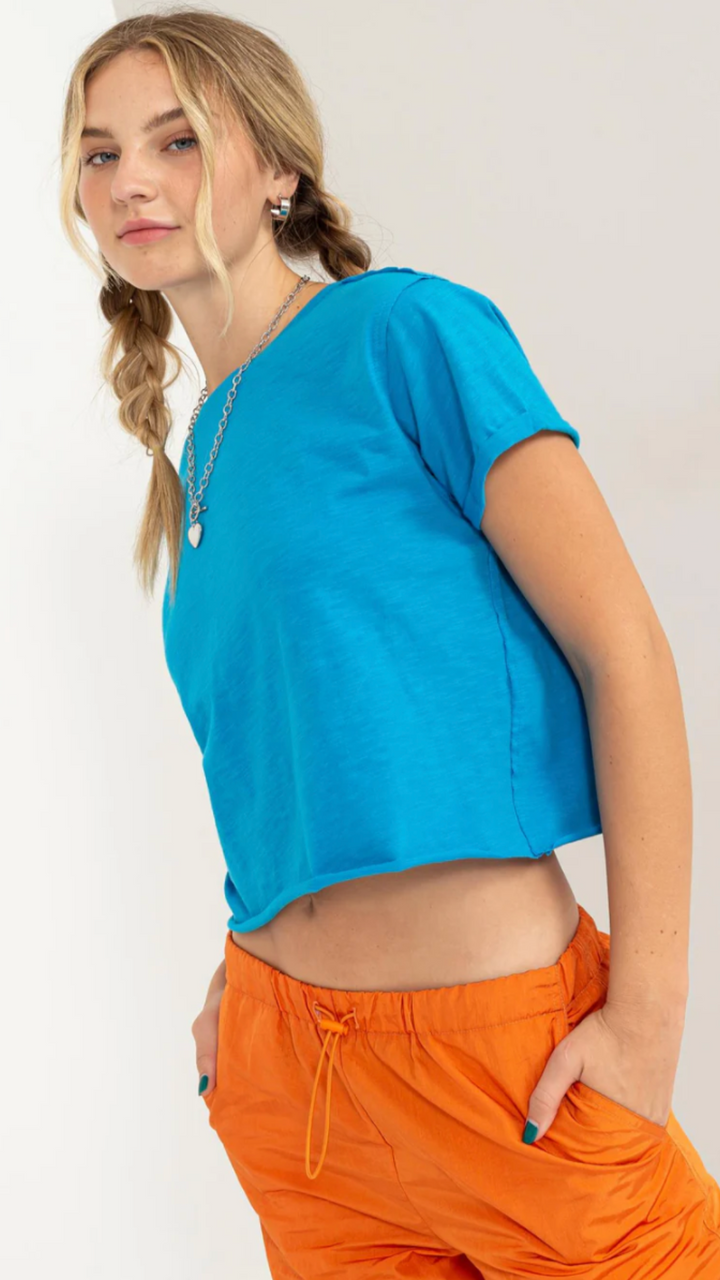 Blue One More Chance Cropped Tee