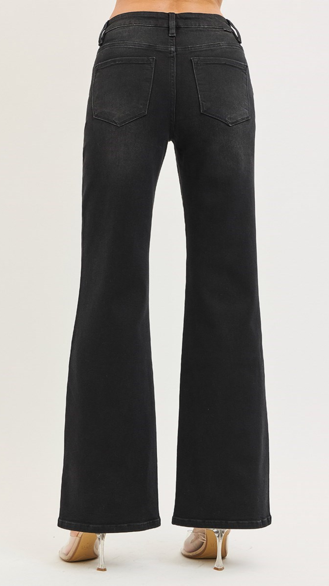 High Rise Jet Black Tummy Control Wide Leg Jeans