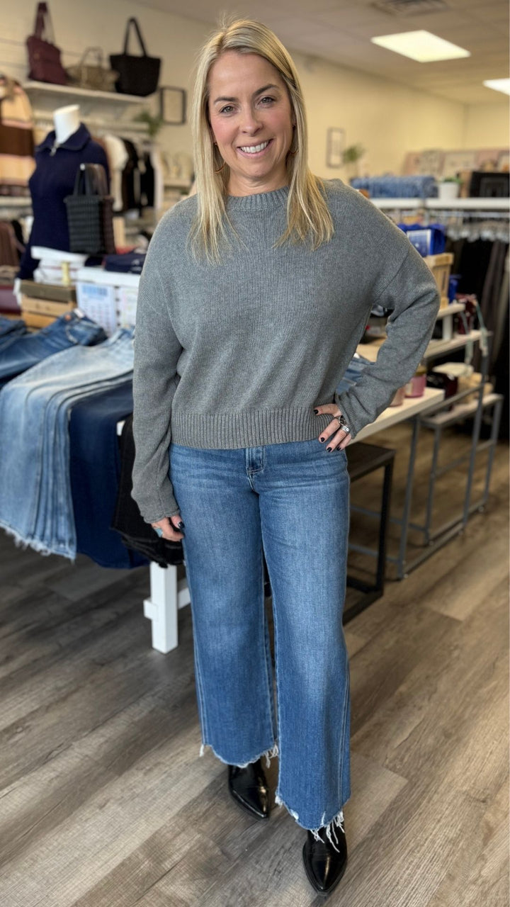 Gray Cotton Round Neck Sweater