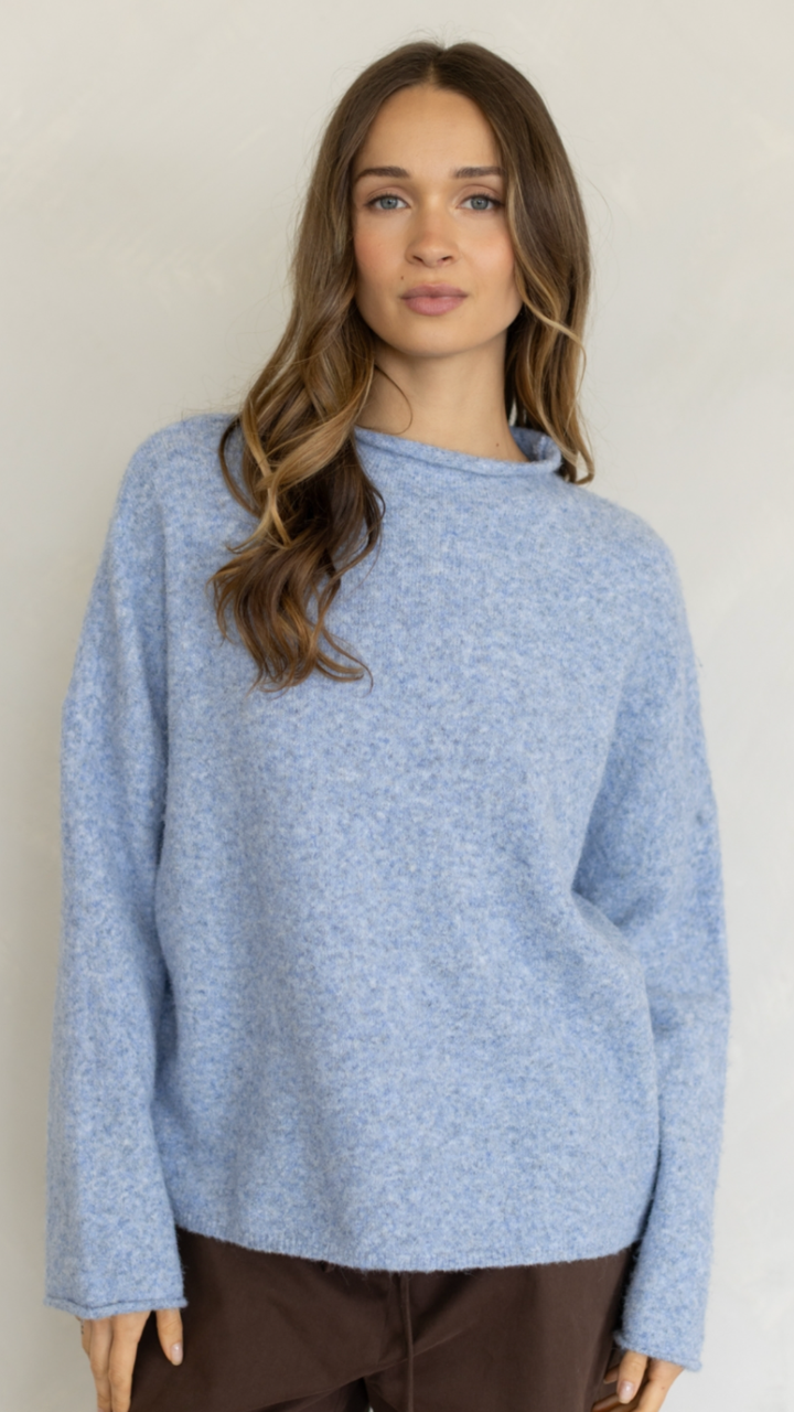 Dusty Blue Piper Mock Neck Pullover
