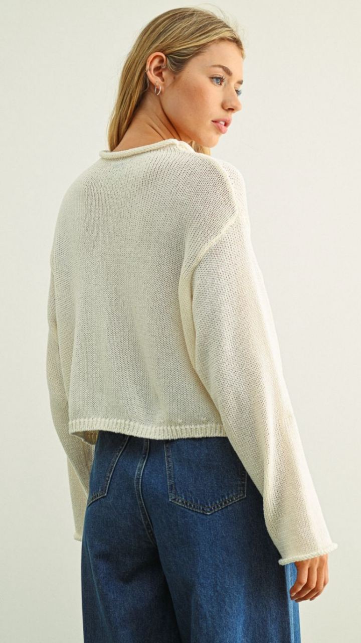 Off White Light Weight Button Front Cardigan