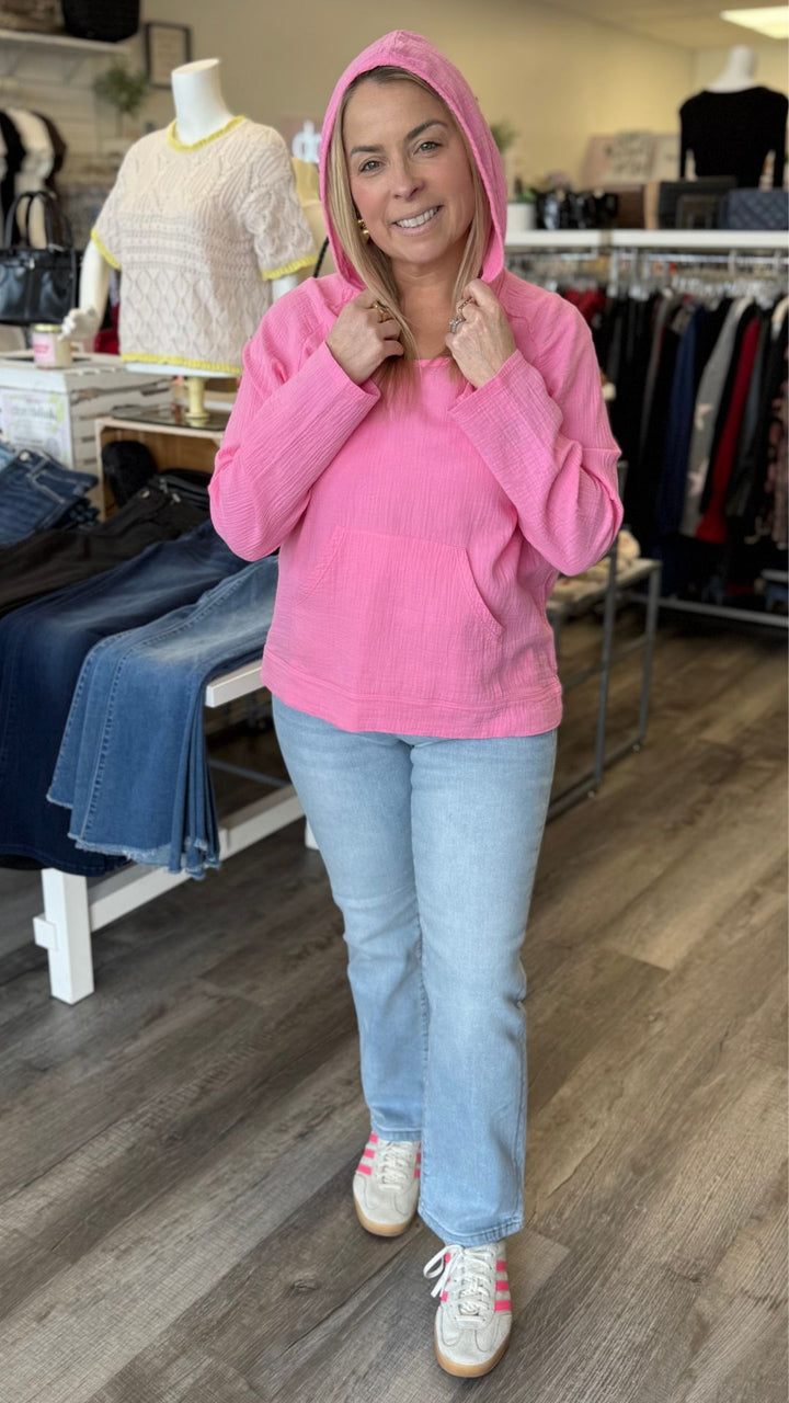 Pink Gauze Hoodie Top