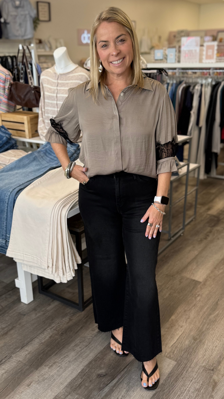Light Olive Lace Insert Blouse