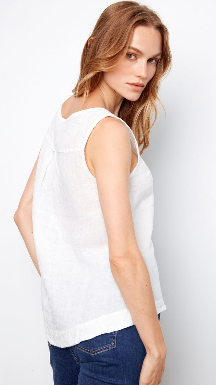 Crisp Linen Sleeveless Blouse With Side Buttons