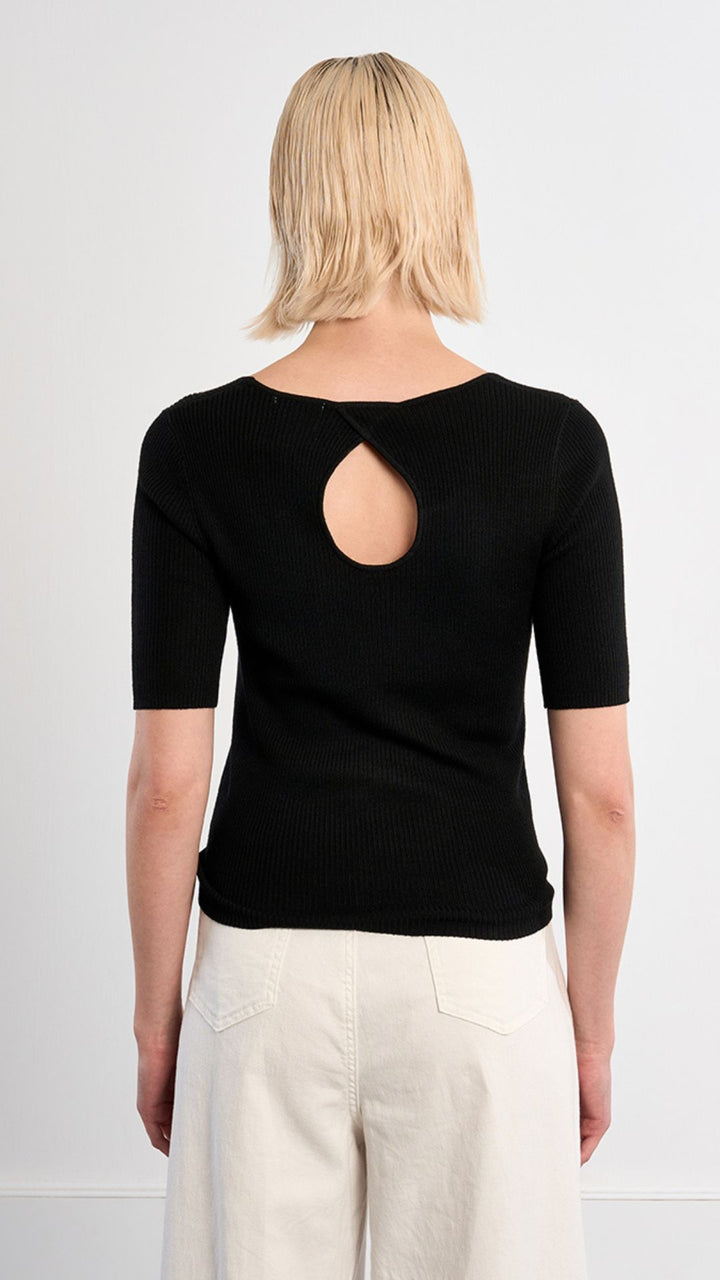 Black Key Hole Back Knit Top