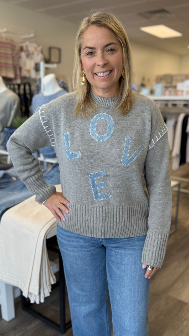 Love Denim Patch Sweater