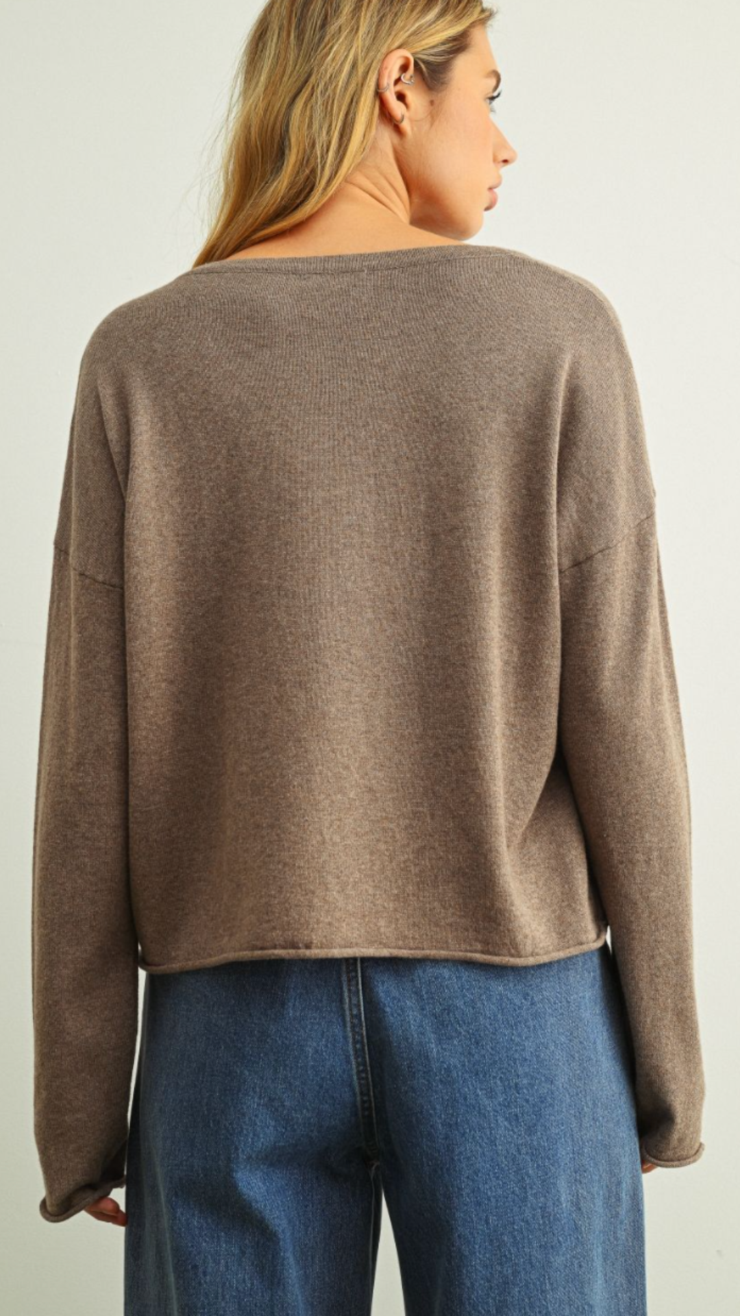 Mocha Essential Short Sleeve Rolling Hem Top