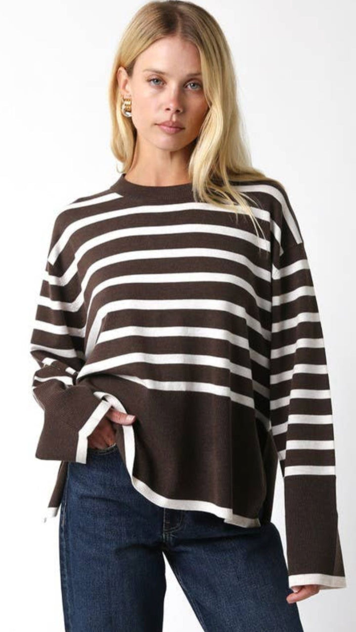 Coffee Bean And Oatmeal Stripe Sweater