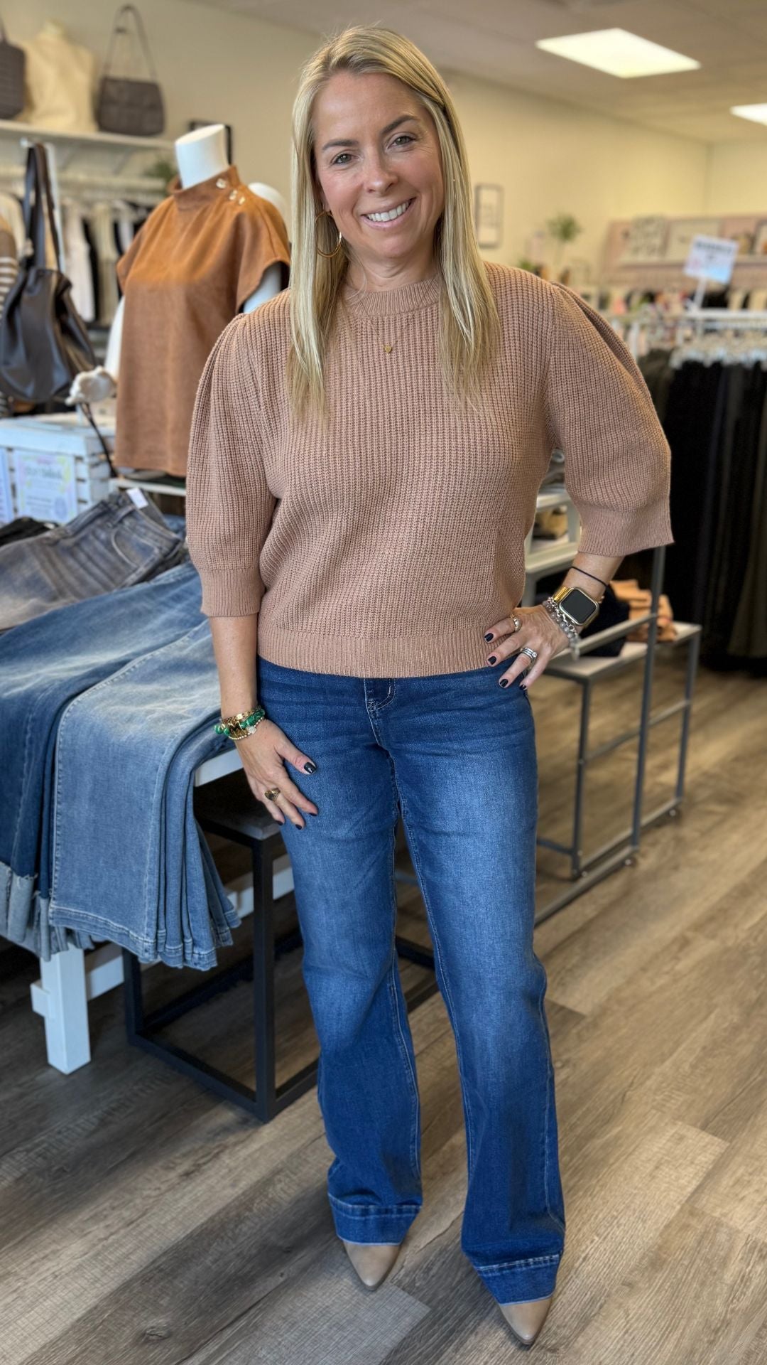 Beige Puff Sleeve Sweater