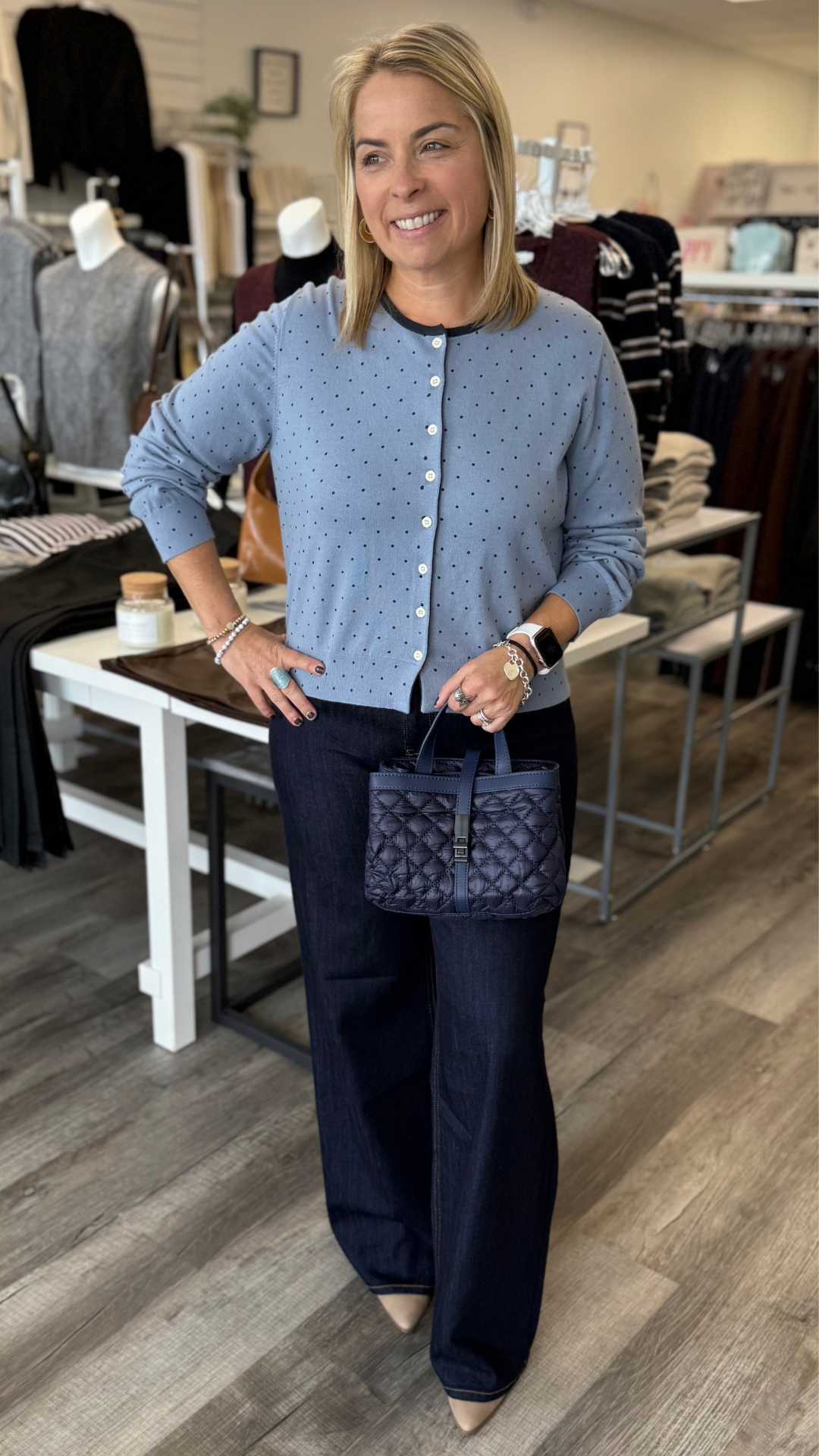 Blue And Navy Polka Dot Cardigan
