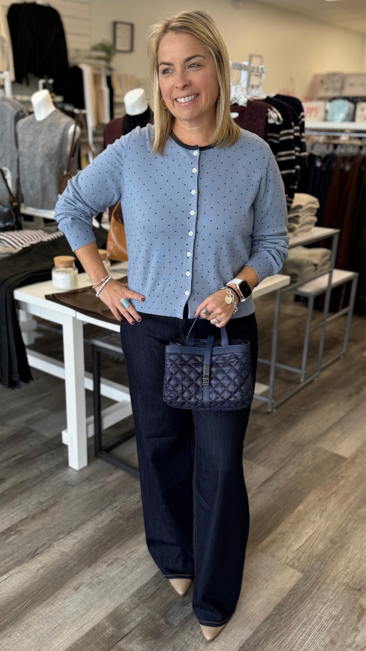 Blue And Navy Polka Dot Cardigan