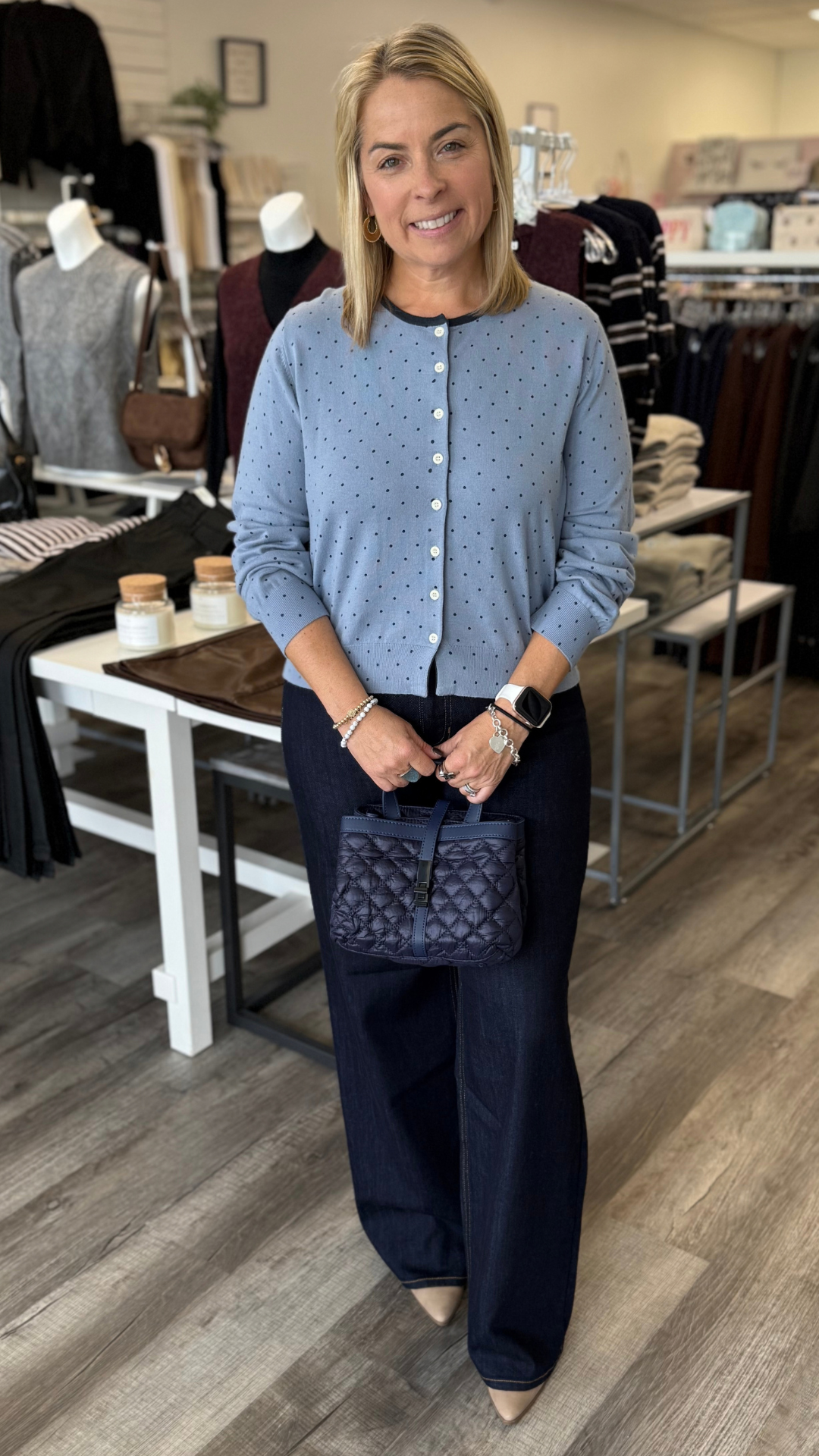 Blue And Navy Polka Dot Cardigan