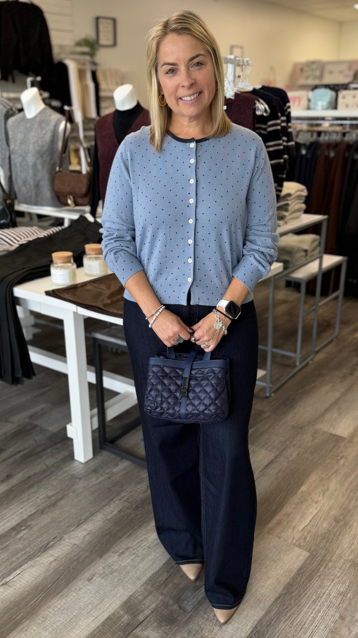 Blue And Navy Polka Dot Cardigan