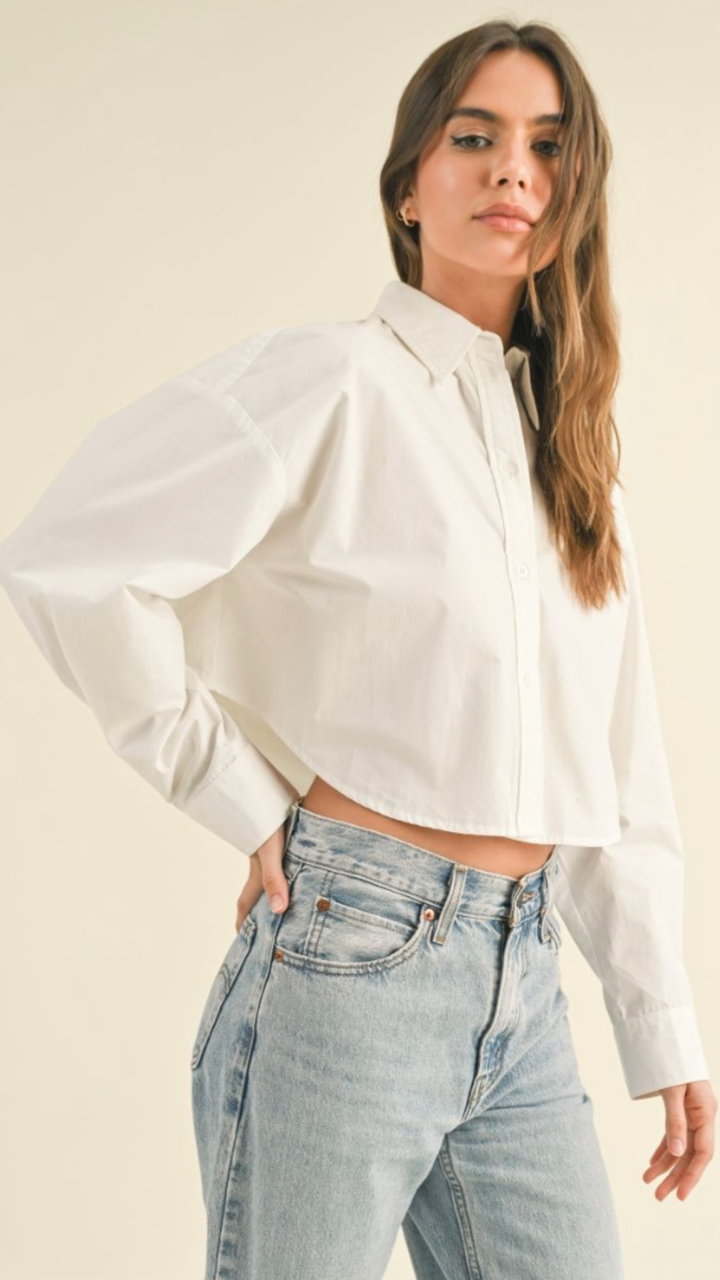 White Poplin Buttondown Top