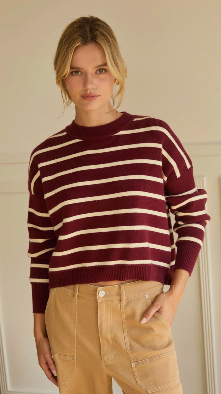 Burgundy And Ivory Stripe Sweater